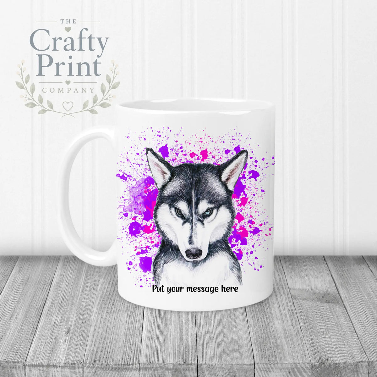 Husky Paint Splatter Personalised Mug - White Handle &