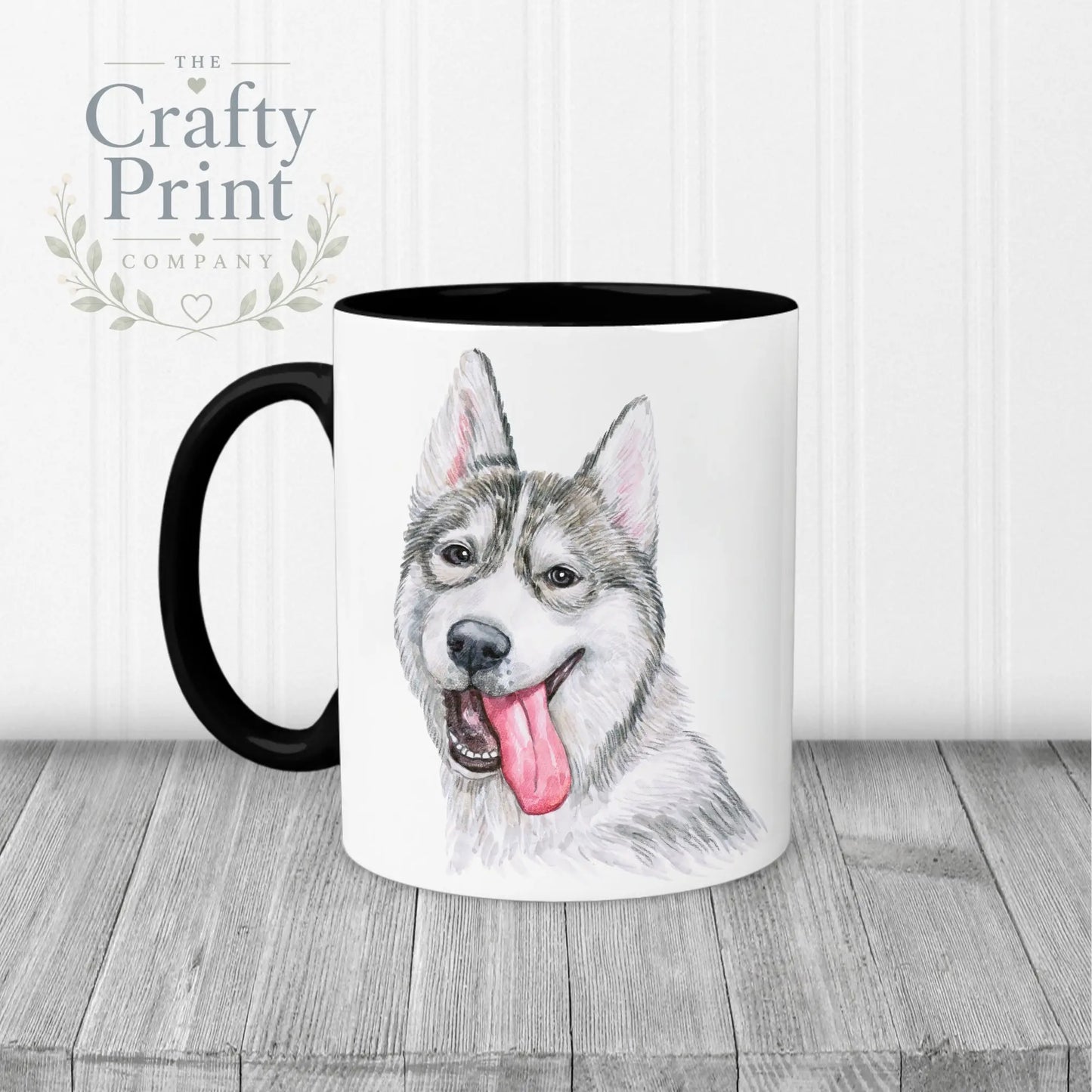 Husky Tongue Out Mug - Black Handle & Inner - Mugs