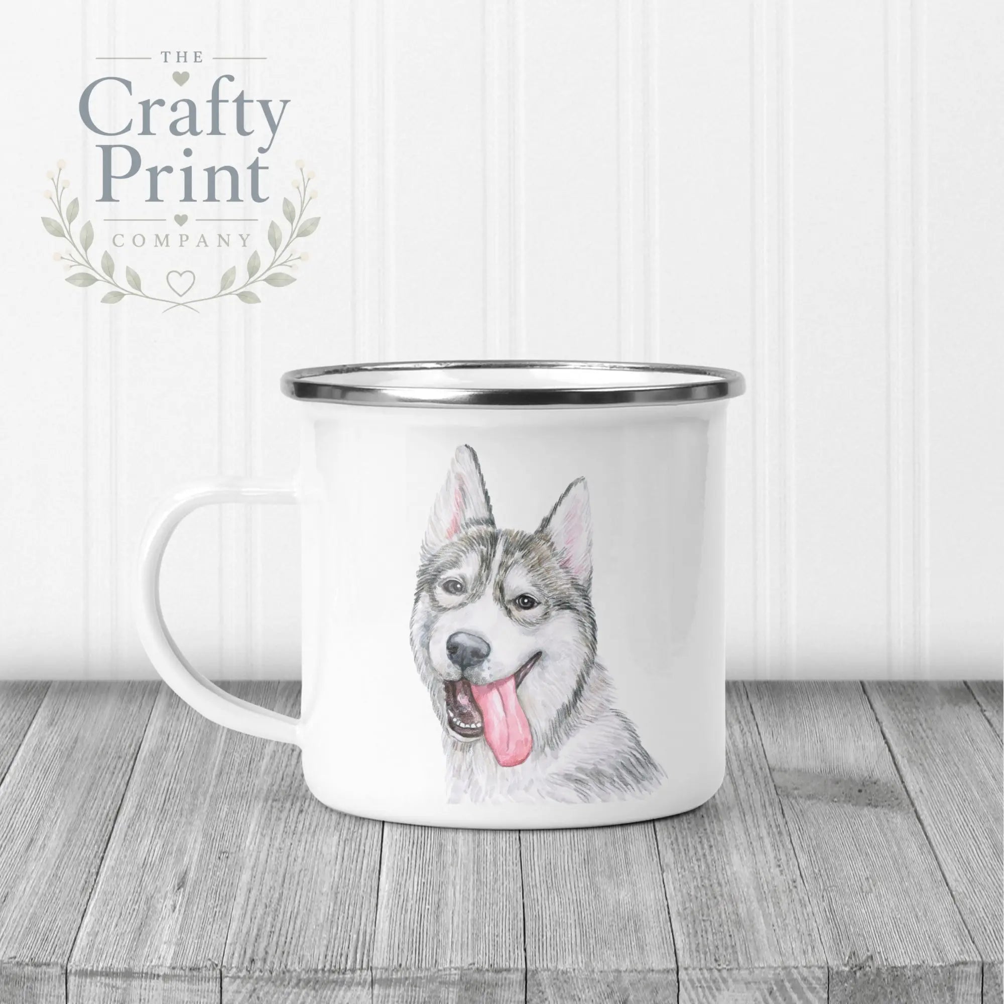 Husky Tongue Out Mug - Enamel - Mugs