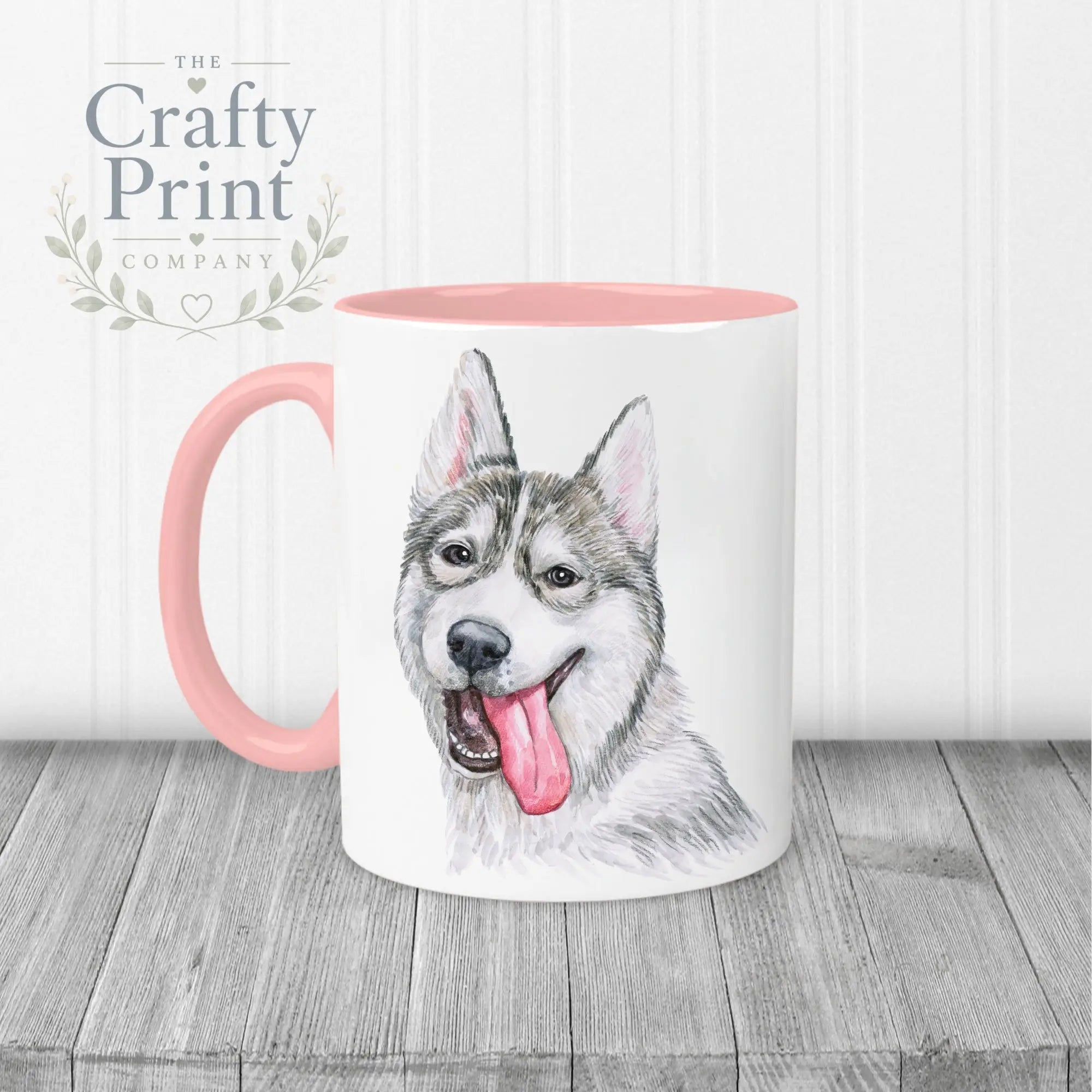 Husky Tongue Out Mug - Pink Handle & Inner - Mugs
