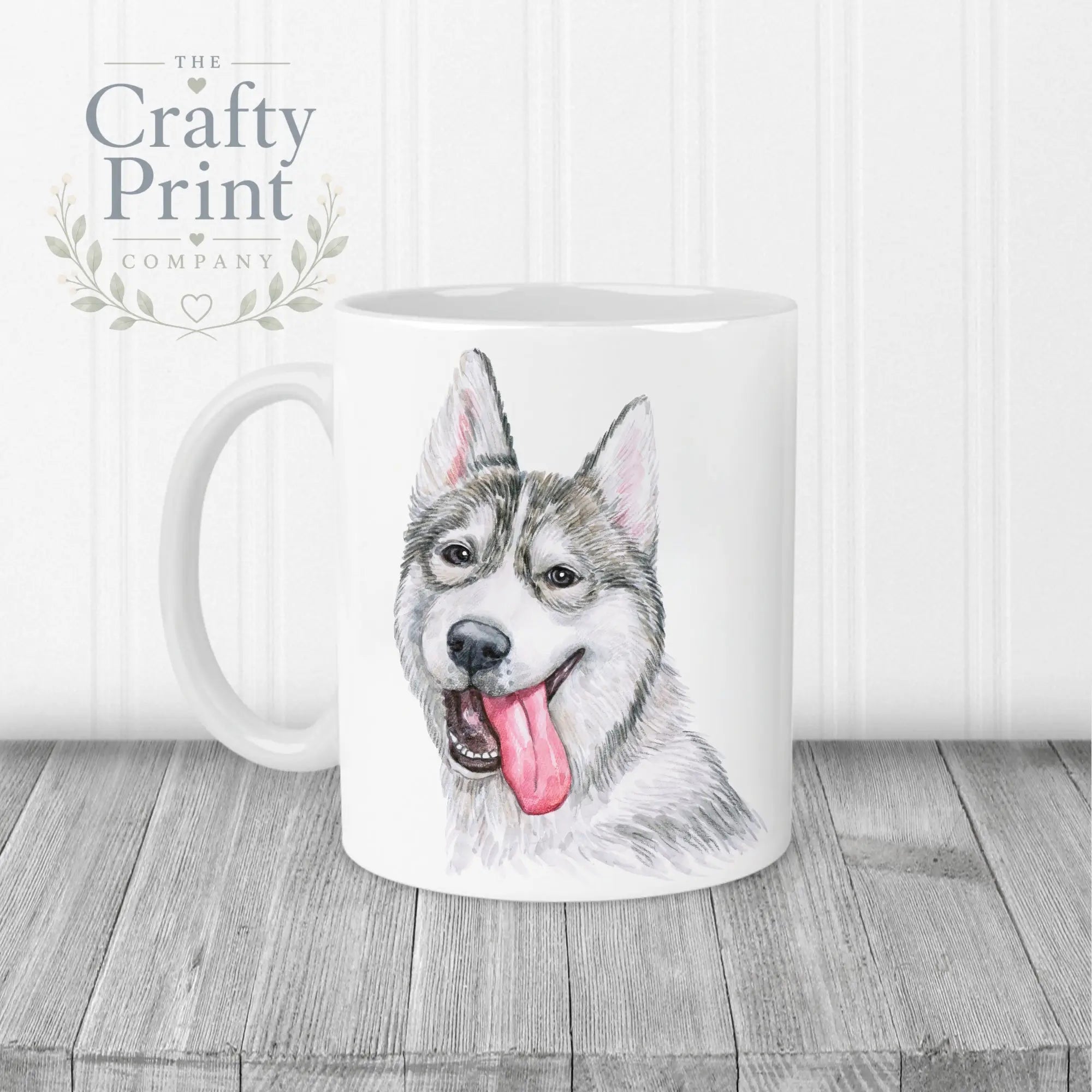 Husky Tongue Out Mug - White Handle & Inner - Mugs