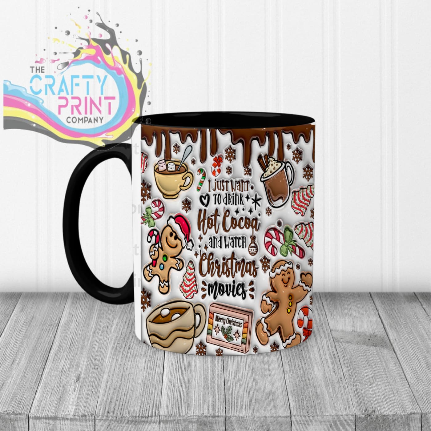 I just want to drink Hot Cocoa Inflated Mug - Black Handle