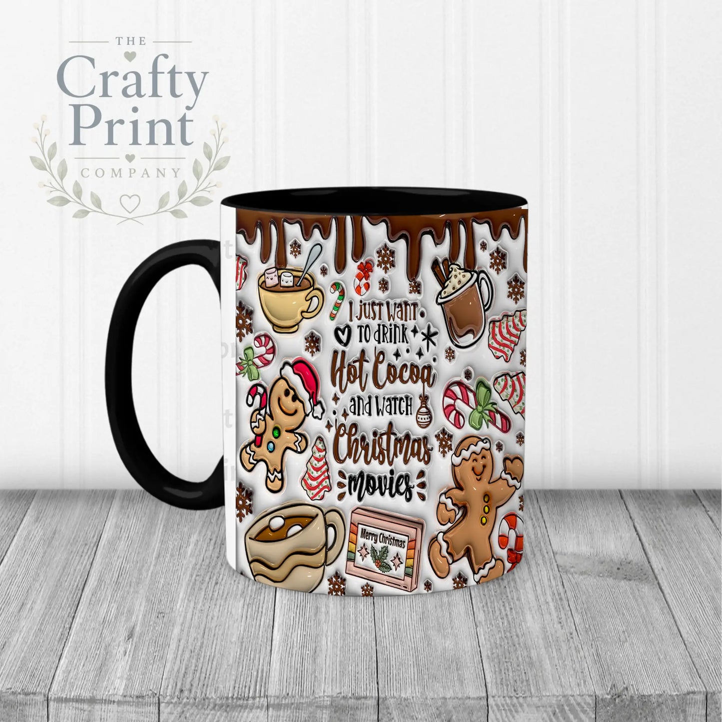I just want to drink Hot Cocoa Inflated Mug - Black Handle