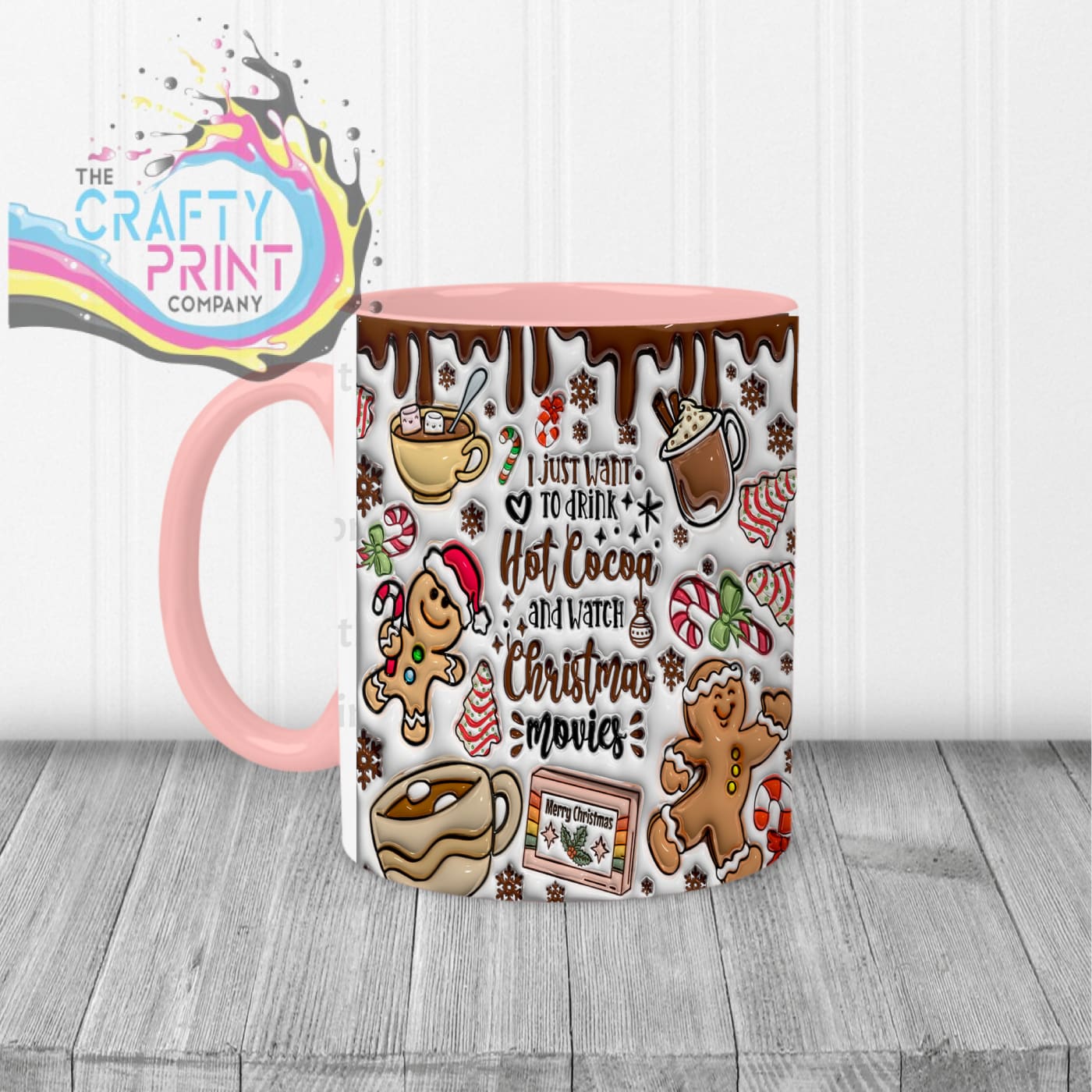 I just want to drink Hot Cocoa Inflated Mug - Pink Handle &
