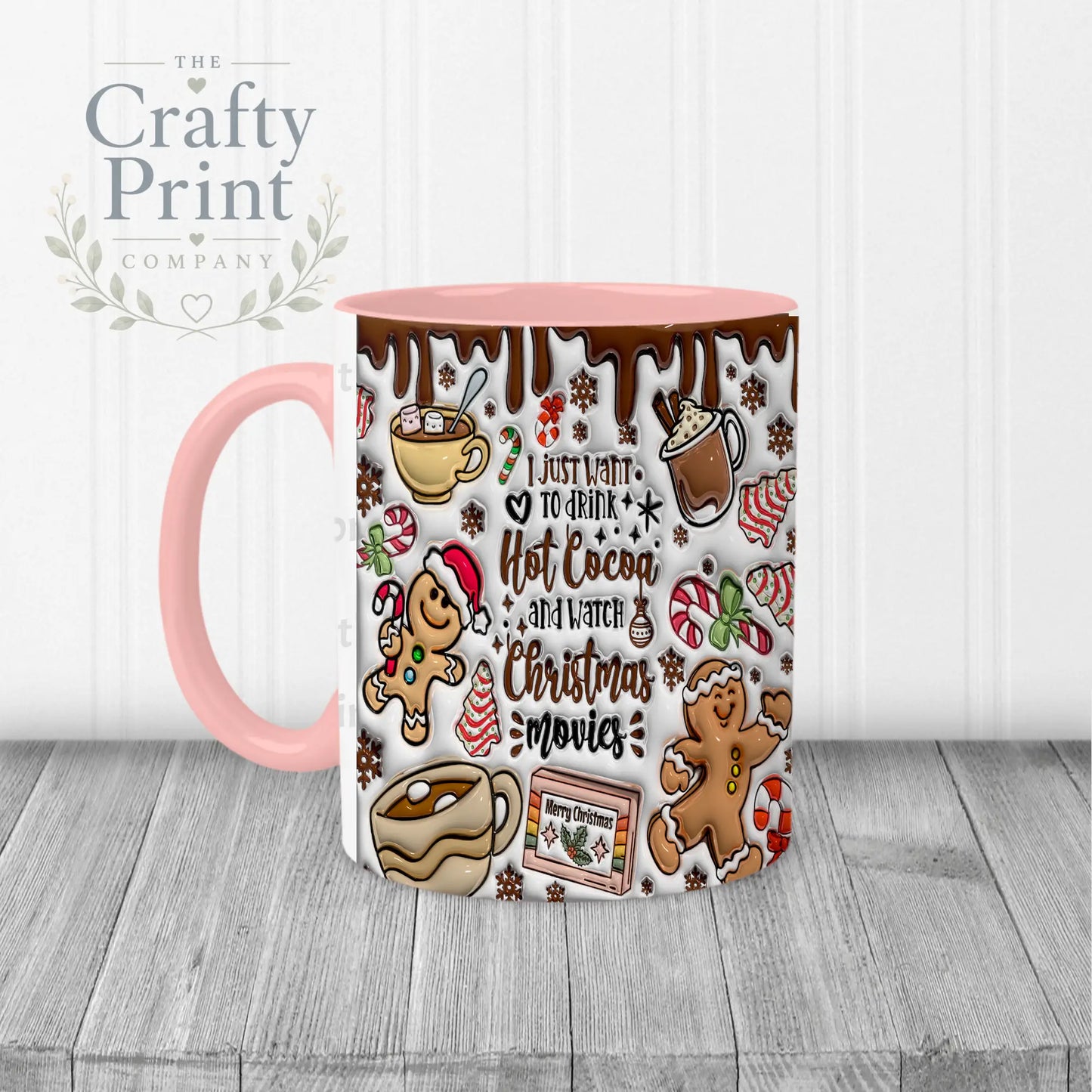 I just want to drink Hot Cocoa Inflated Mug - Pink Handle &