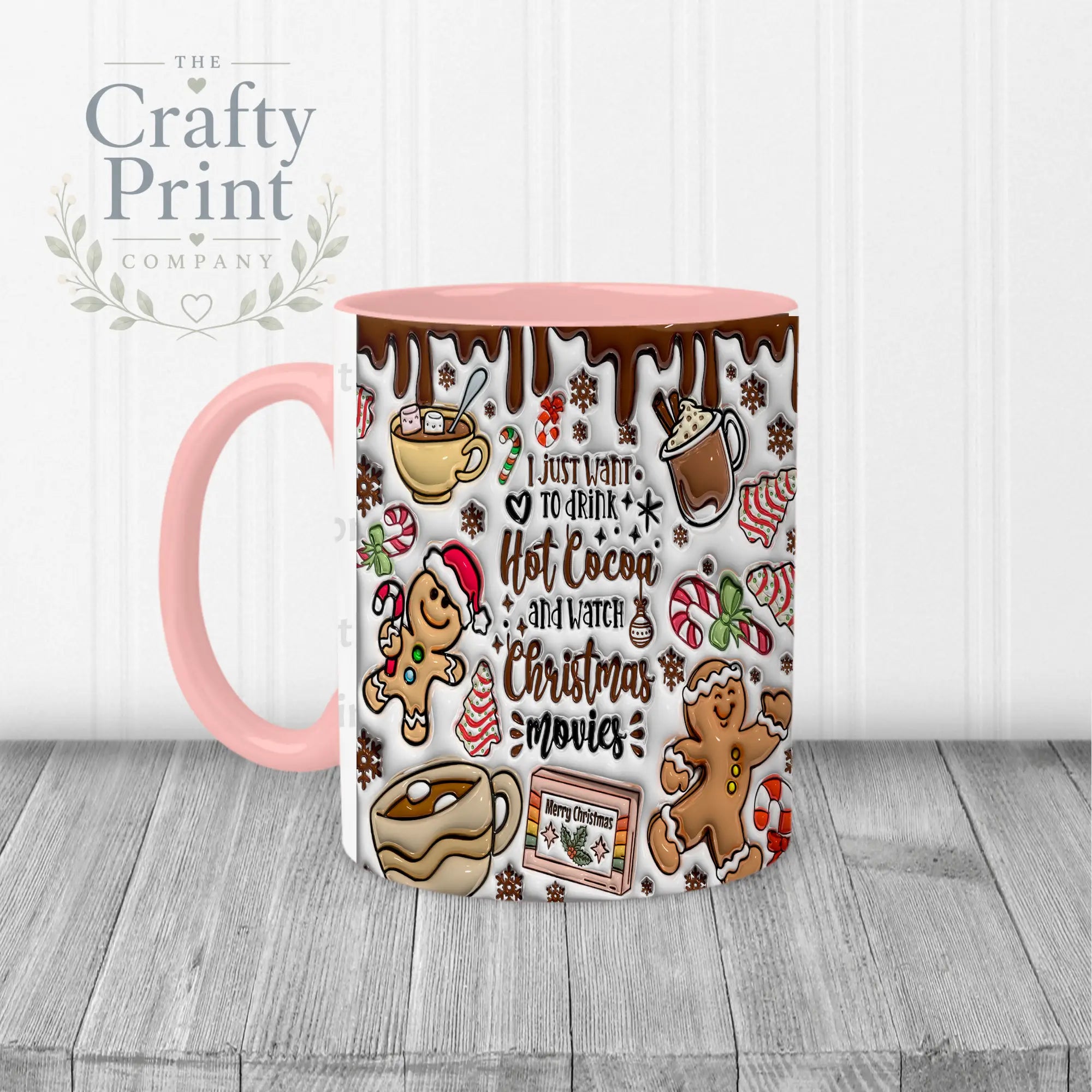 I just want to drink Hot Cocoa Inflated Mug - Pink Handle &