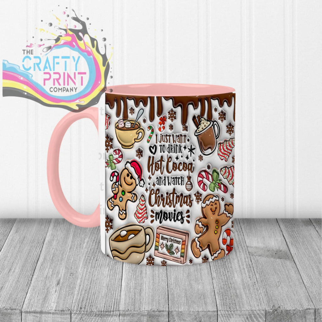 I just want to drink Hot Cocoa Inflated Mug - Pink Handle &