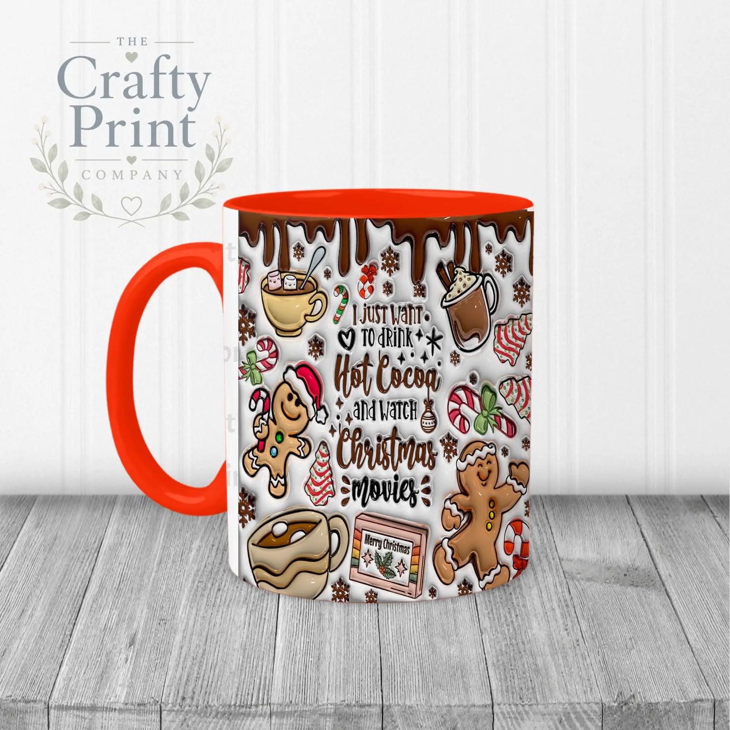 I just want to drink Hot Cocoa Inflated Mug - Red Handle &