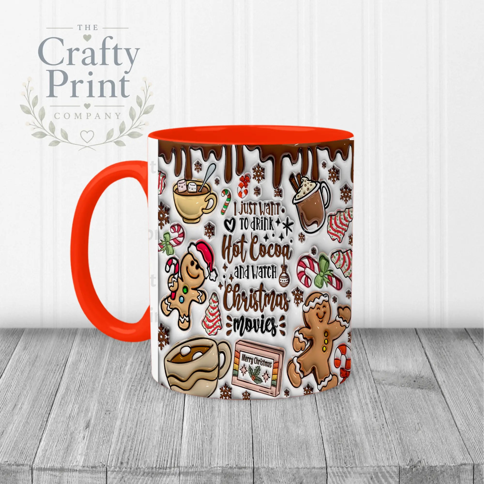 I just want to drink Hot Cocoa Inflated Mug - Red Handle &