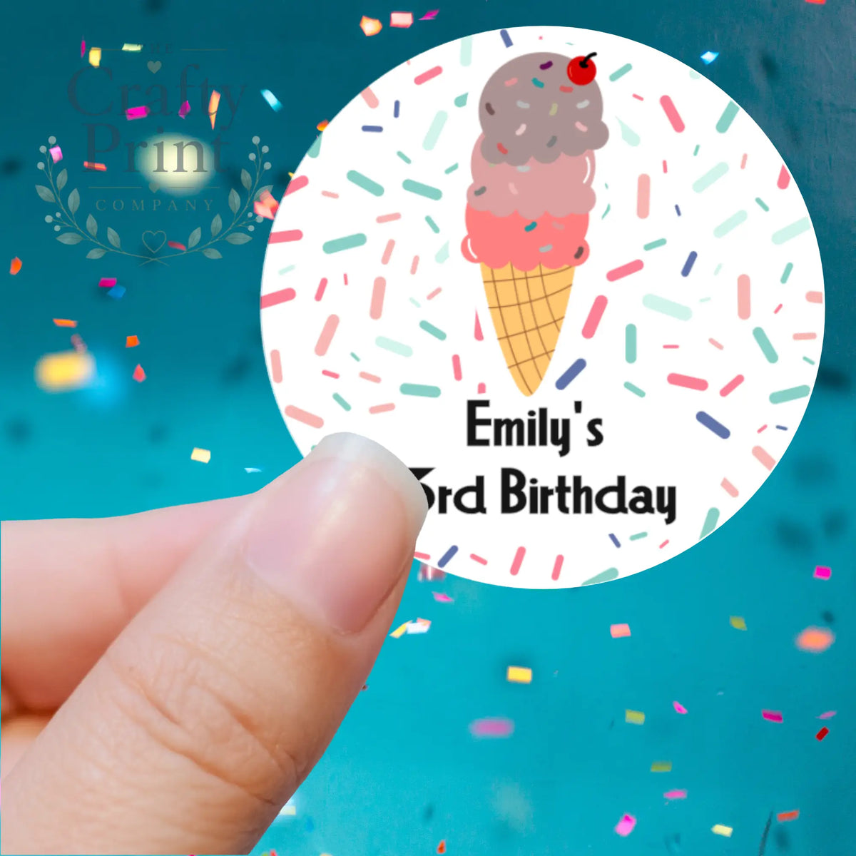 Ice Cream Cone Birthday Printed Sticker - X Small 25mm - 68