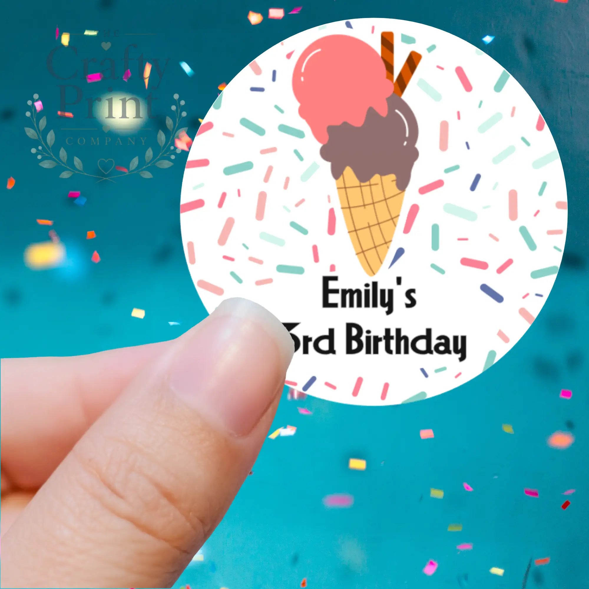 Ice Cream Cone Birthday Printed Sticker - X Small 25mm - 68