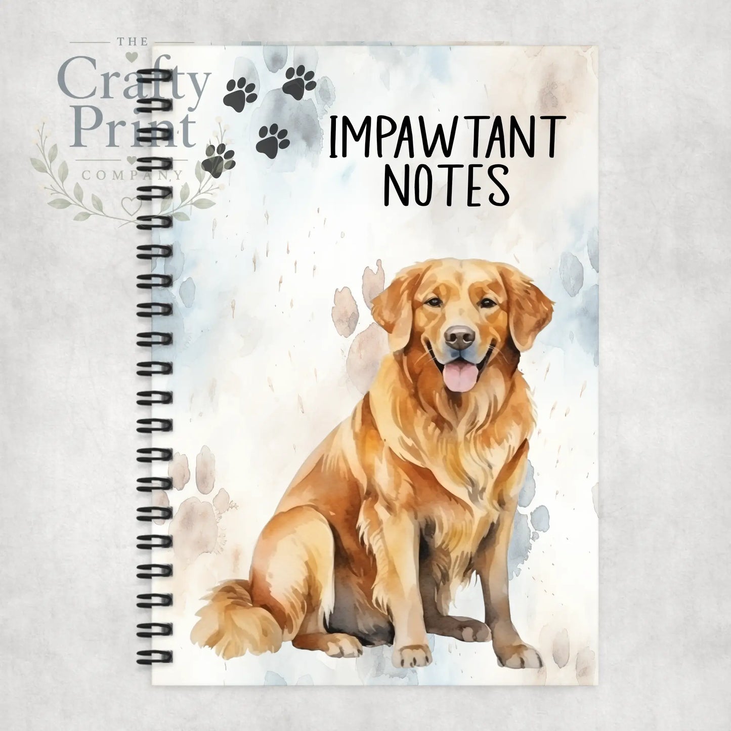 Impawtant Notes Golden Retriever A5 Spiral Notebook