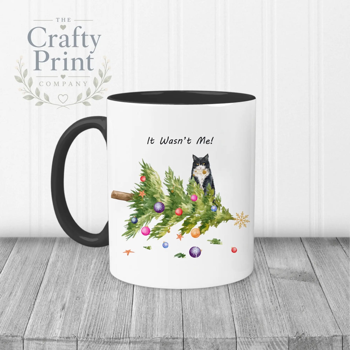 It wasn’t me Christmas Tree Cat Mug - Black Handle & Inner