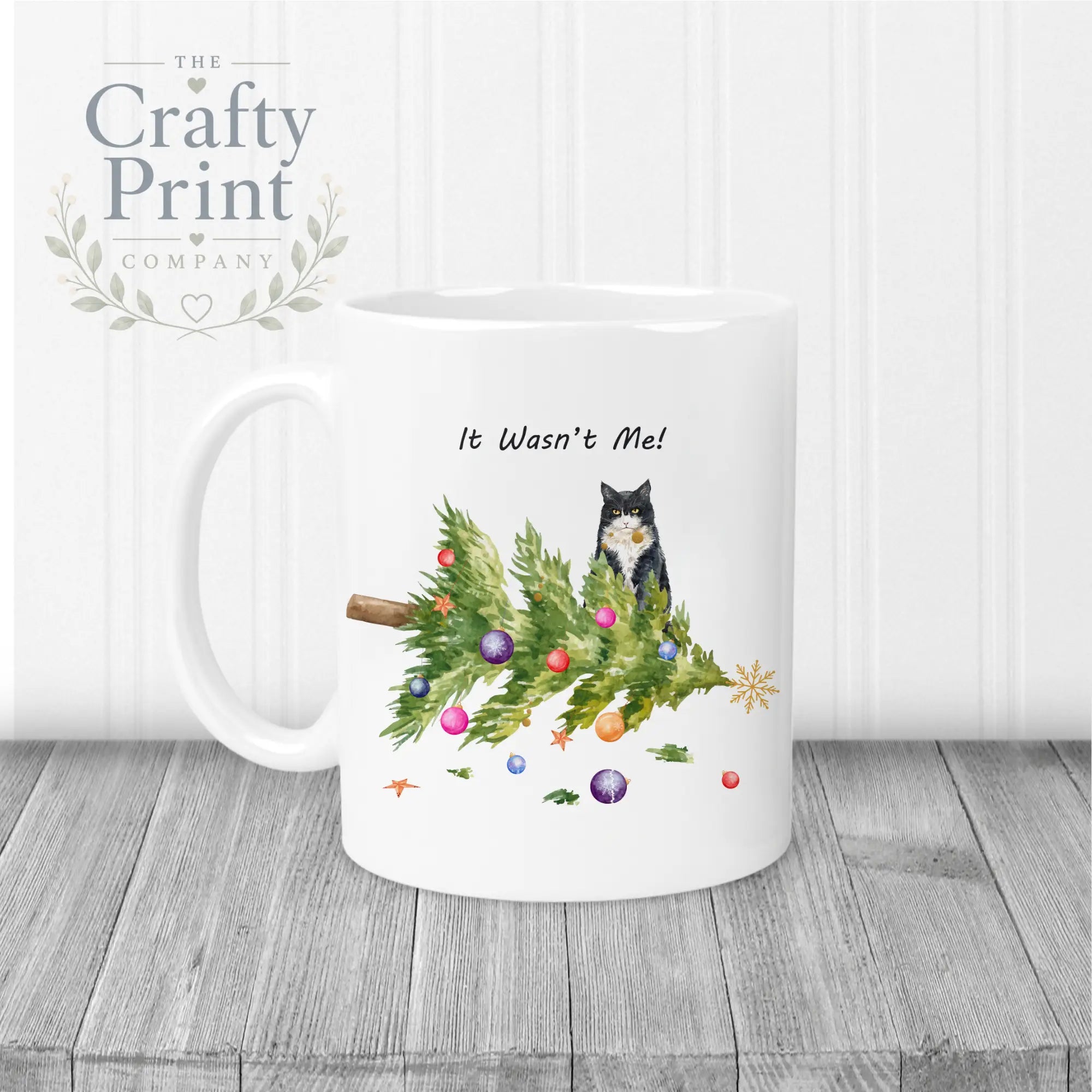 It wasn’t me Christmas Tree Cat Mug - White Handle & Inner