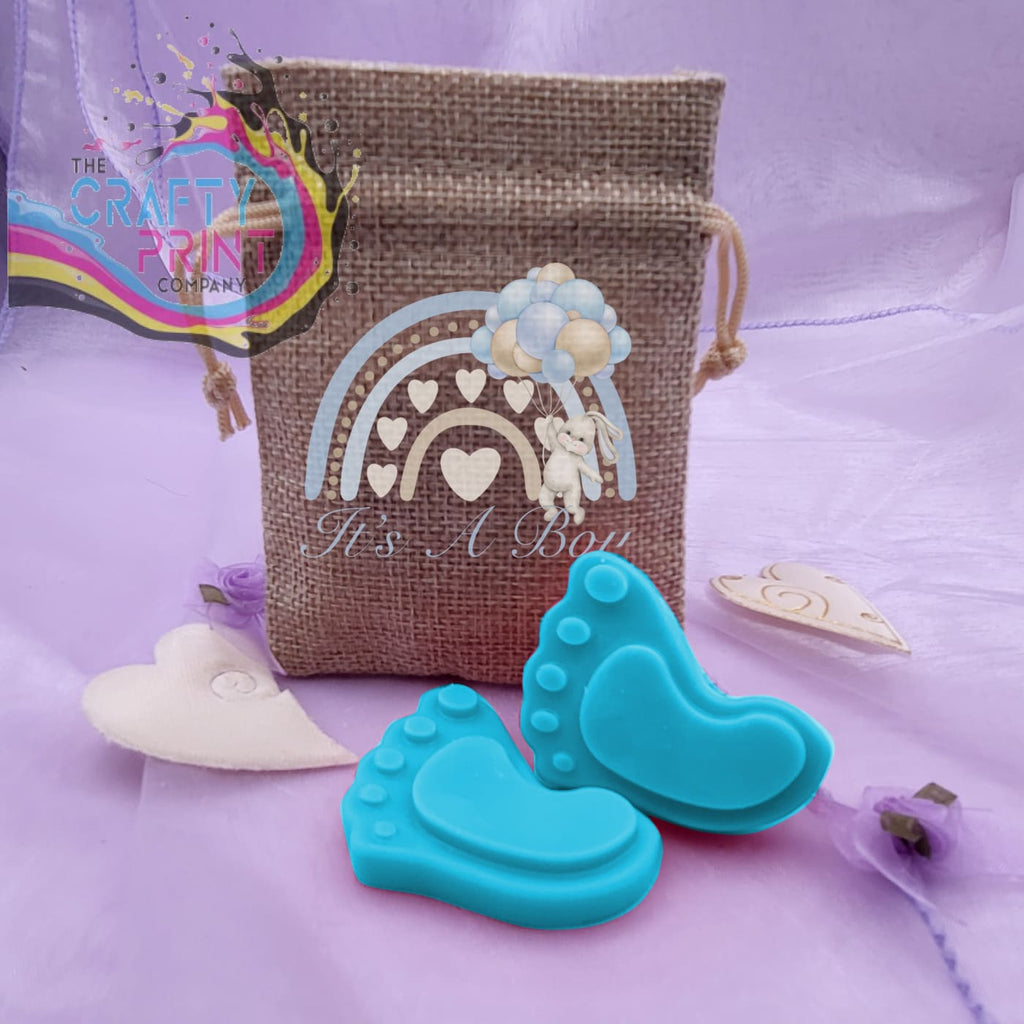 It’s A Boy Printed Mini Jute Bag with Baby Feet Wax Melts