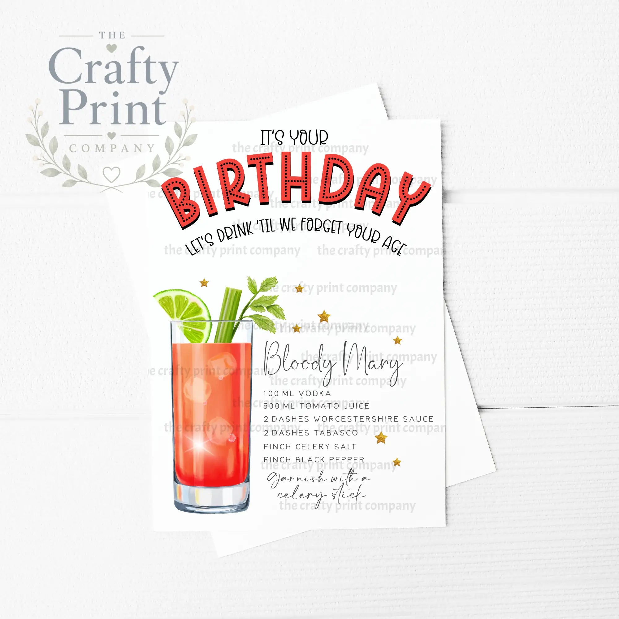 It’s Your Birthday Bloody Mary Cocktail Recipe A5 Card