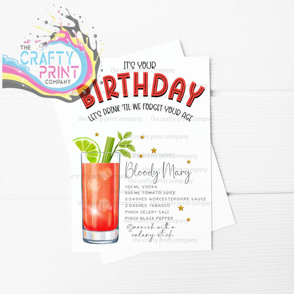 It’s Your Birthday Bloody Mary Cocktail Recipe A5 Card -