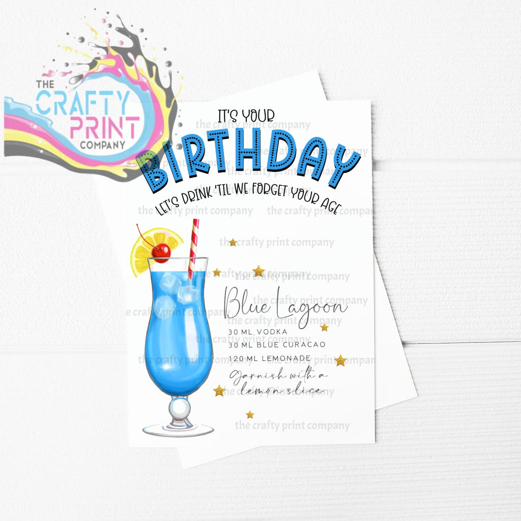 It’s Your Birthday Blue Lagoon Cocktail Recipe A5 Card -