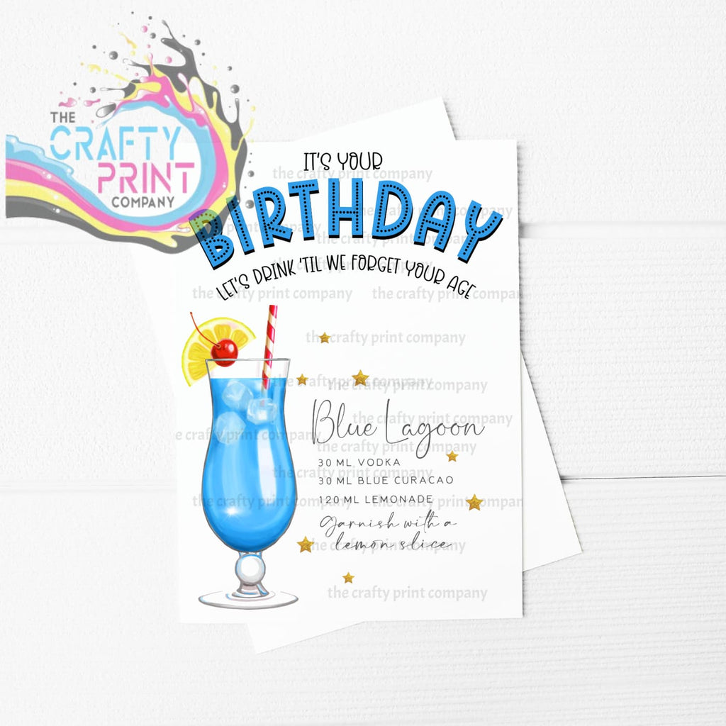 It’s Your Birthday Blue Lagoon Cocktail Recipe A5 Card