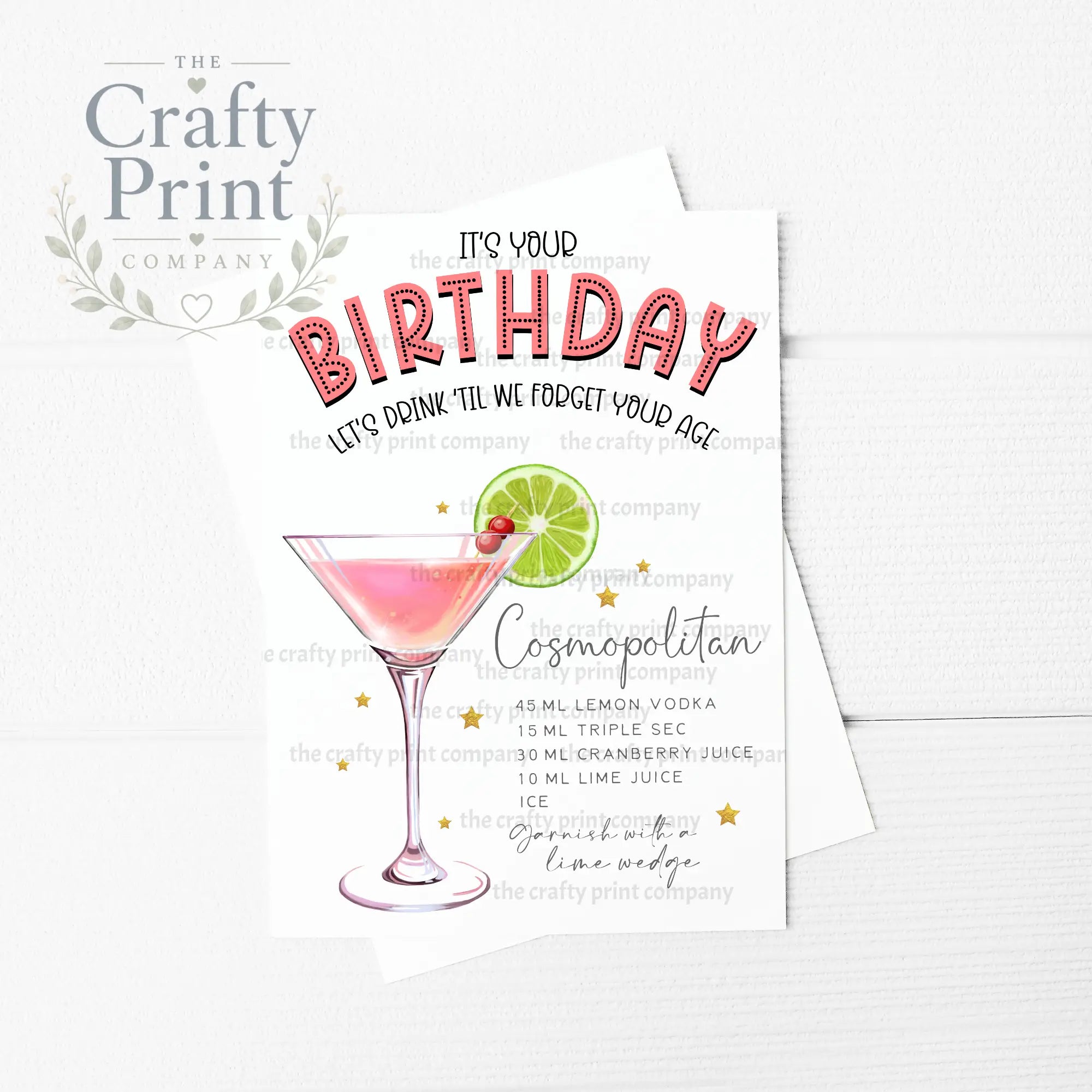 It’s Your Birthday Cosmopolitan Cocktail Recipe A5 Card