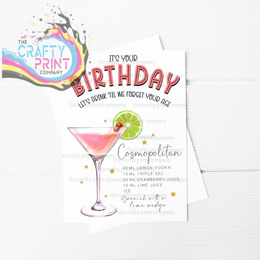 It’s Your Birthday Cosmopolitan Cocktail Recipe A5 Card -