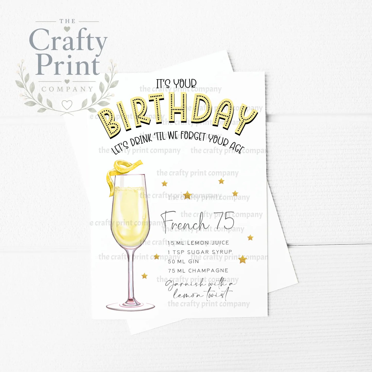 It’s Your Birthday French 75 Cocktail Recipe A5 Card