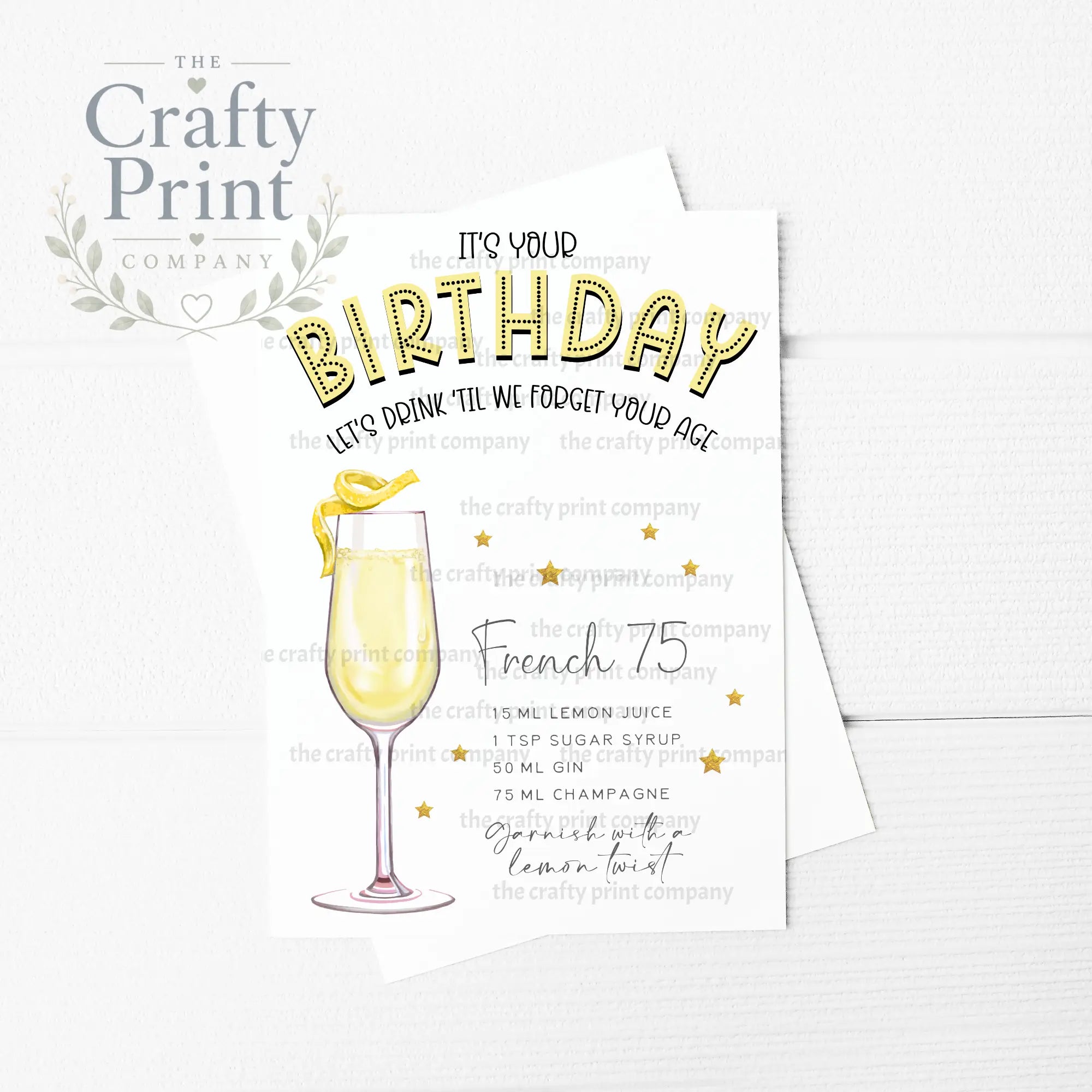 It’s Your Birthday French 75 Cocktail Recipe A5 Card