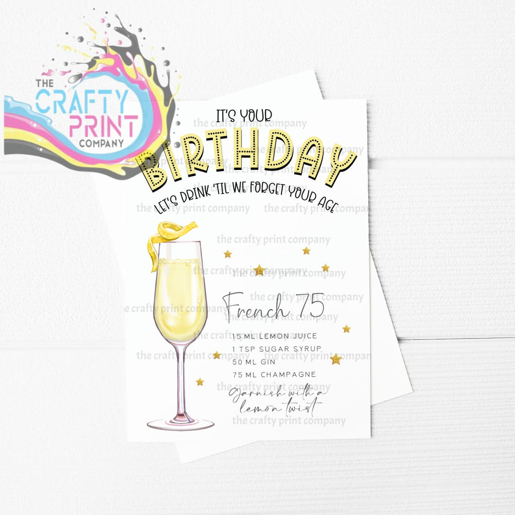 It’s Your Birthday French 75 Cocktail Recipe A5 Card
