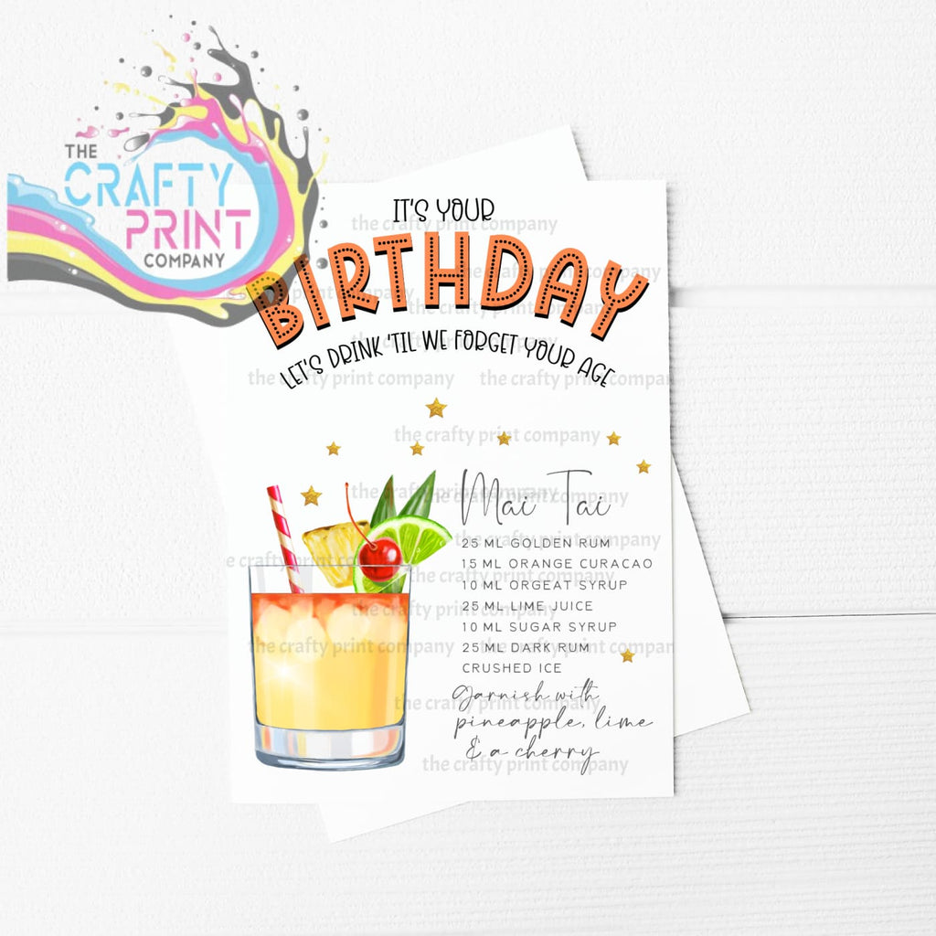 It’s Your Birthday Mai Tai Cocktail Recipe A5 Card -