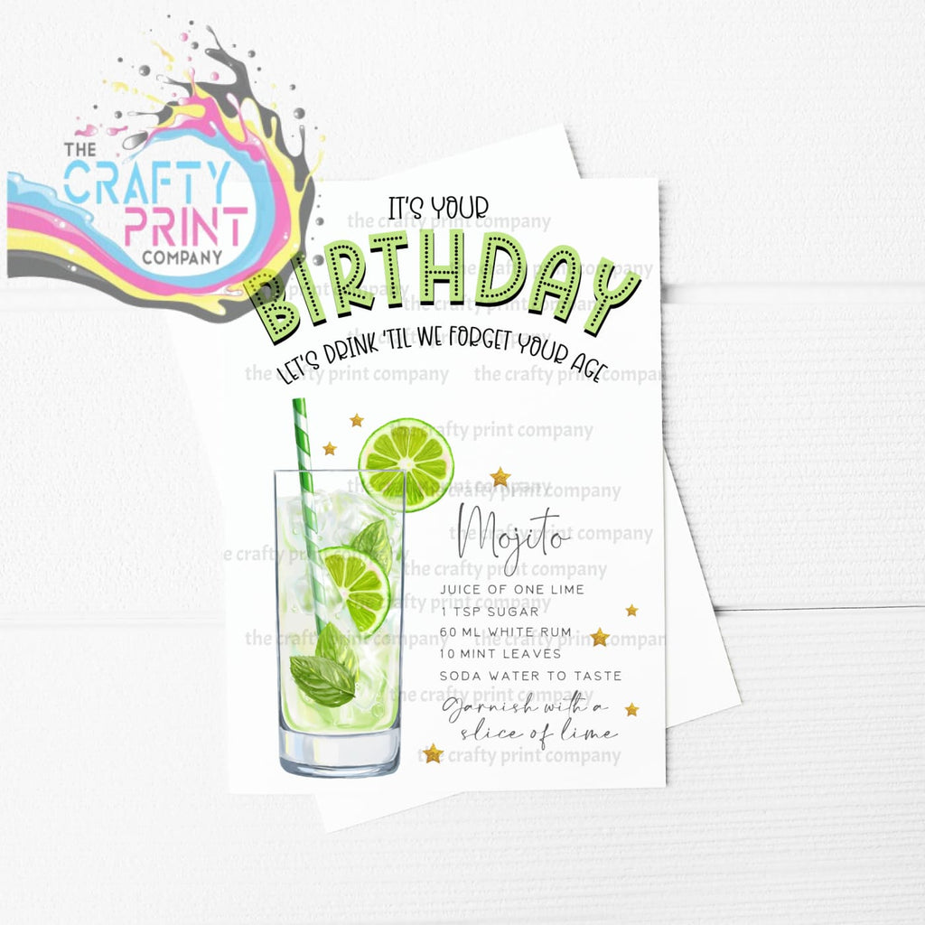 It’s Your Birthday Mojito Cocktail Recipe A5 Card - Greeting