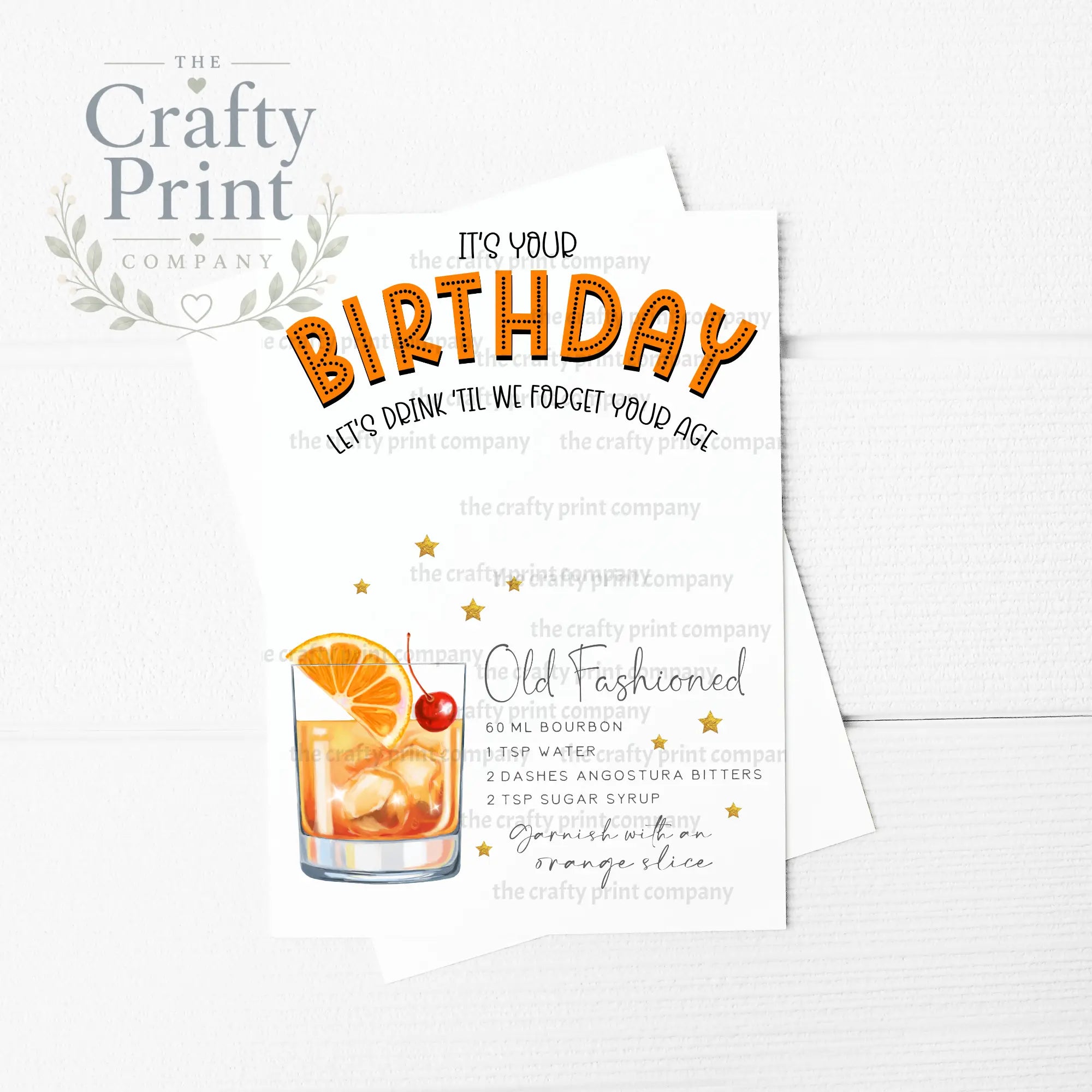 It’s Your Birthday Old Fashioned Cocktail Recipe A5 Card