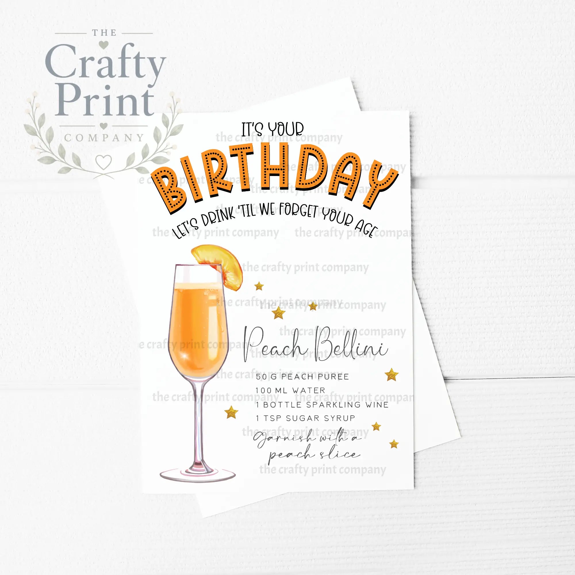 It’s Your Birthday Peach Bellini Cocktail Recipe A5 Card