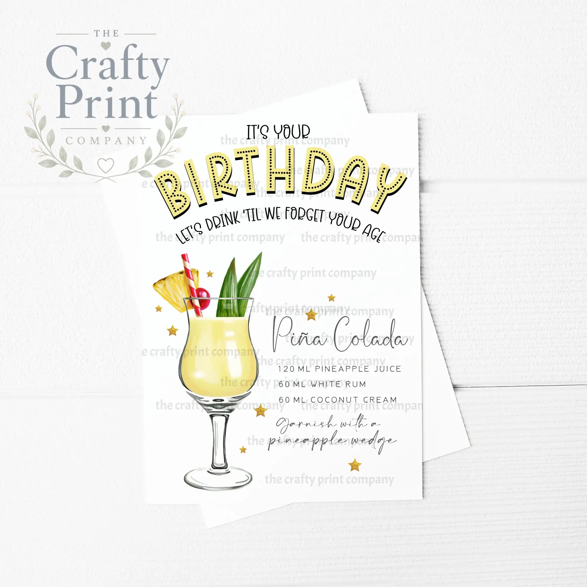 It’s Your Birthday Pina Colada Cocktail Recipe A5 Card