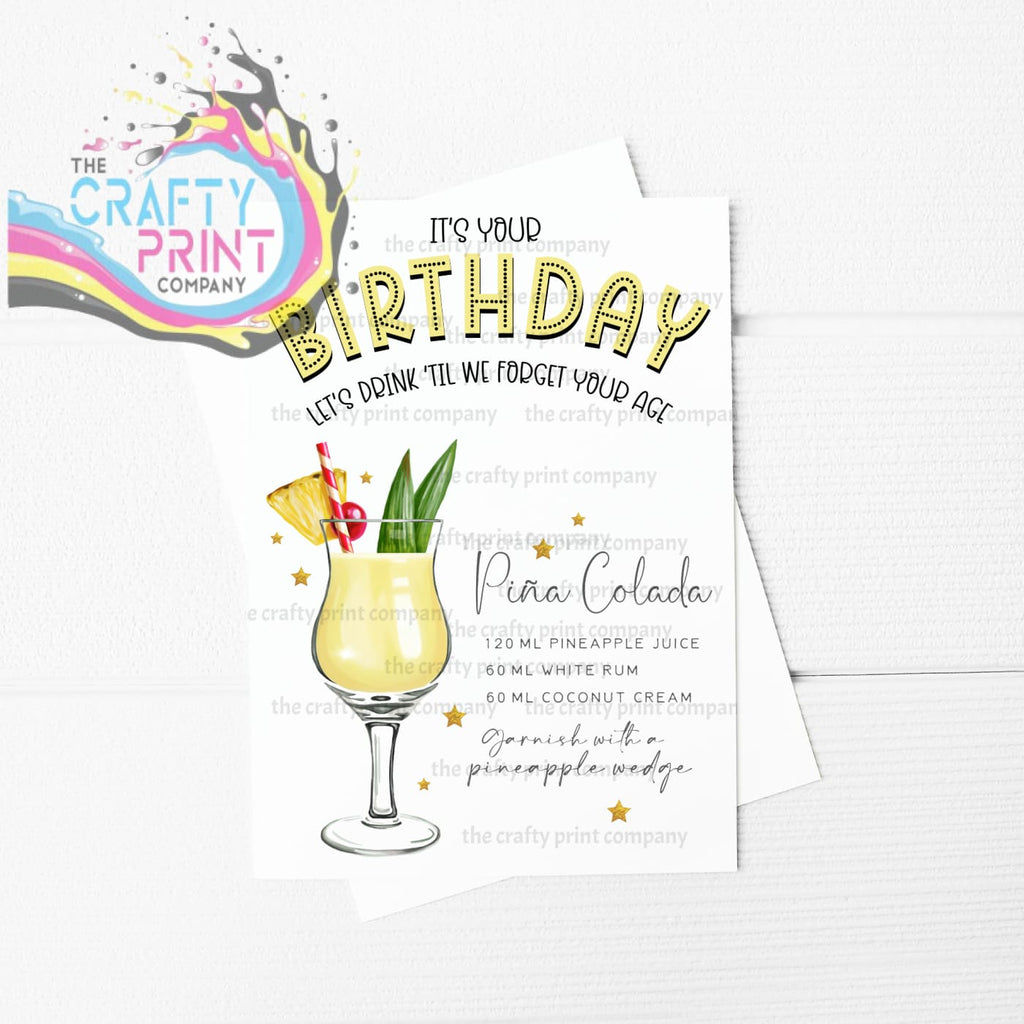 It’s Your Birthday Pina Colada Cocktail Recipe A5 Card -
