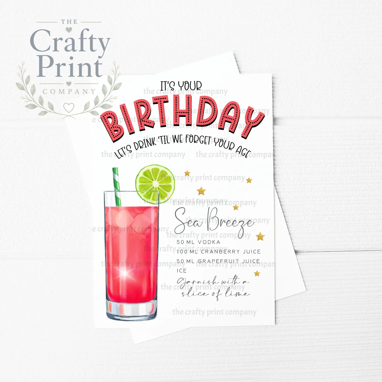 It’s Your Birthday Sea Breeze Cocktail Recipe A5 Card