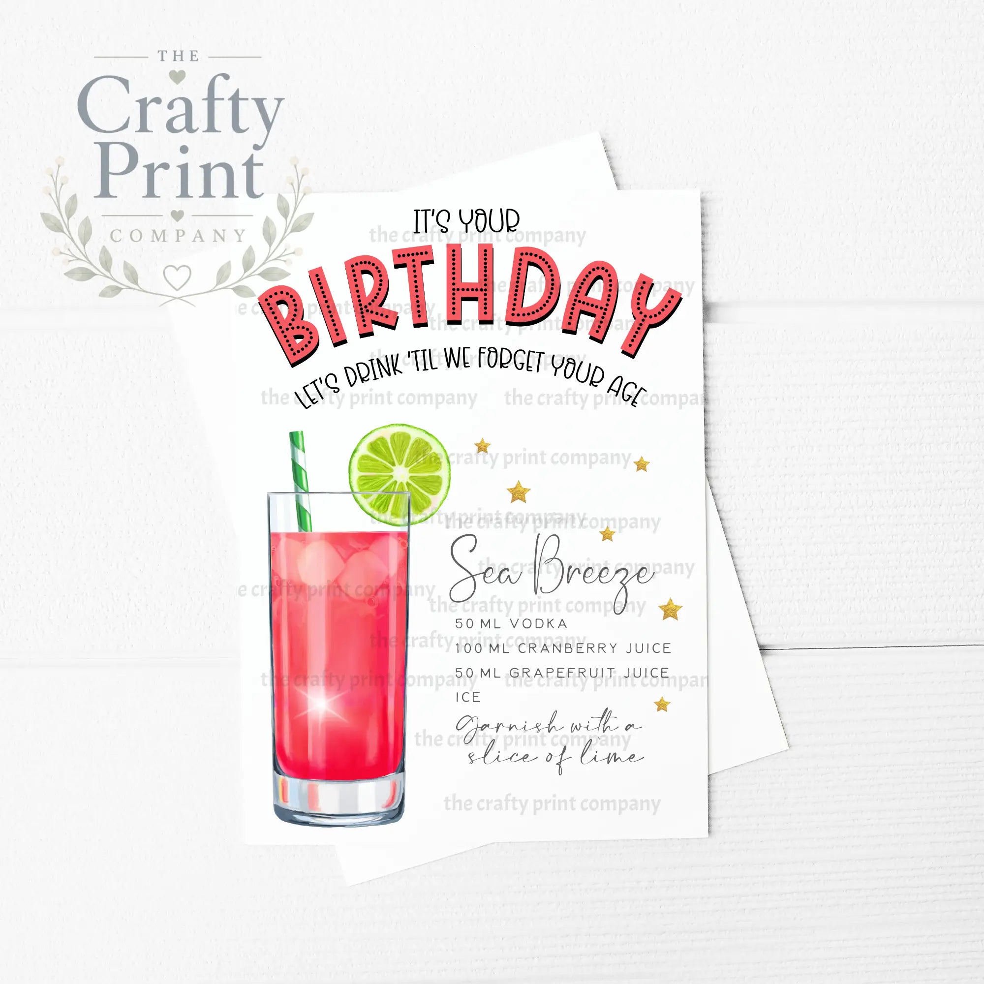 It’s Your Birthday Sea Breeze Cocktail Recipe A5 Card