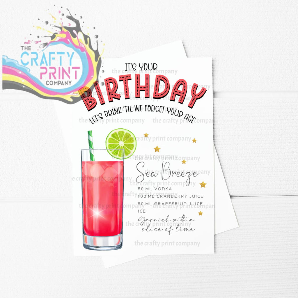 It’s Your Birthday Sea Breeze Cocktail Recipe A5 Card -