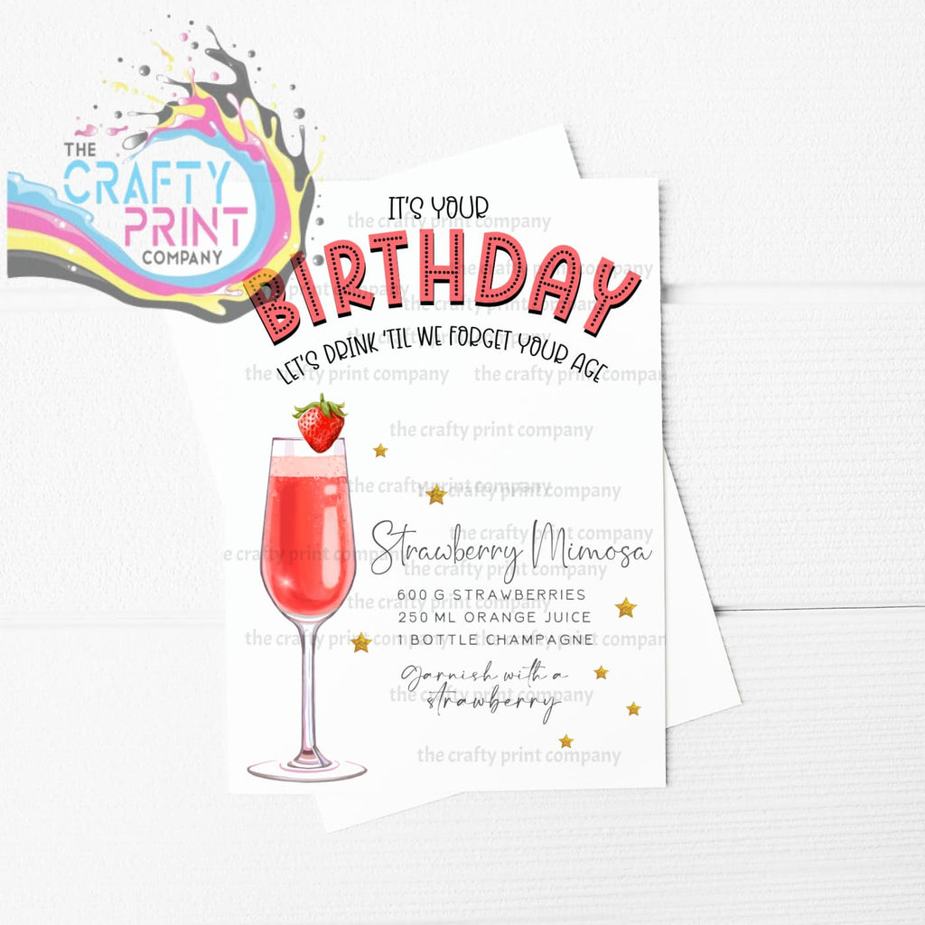 It’s Your Birthday Strawberry Mimosa Cocktail Recipe A5 Card