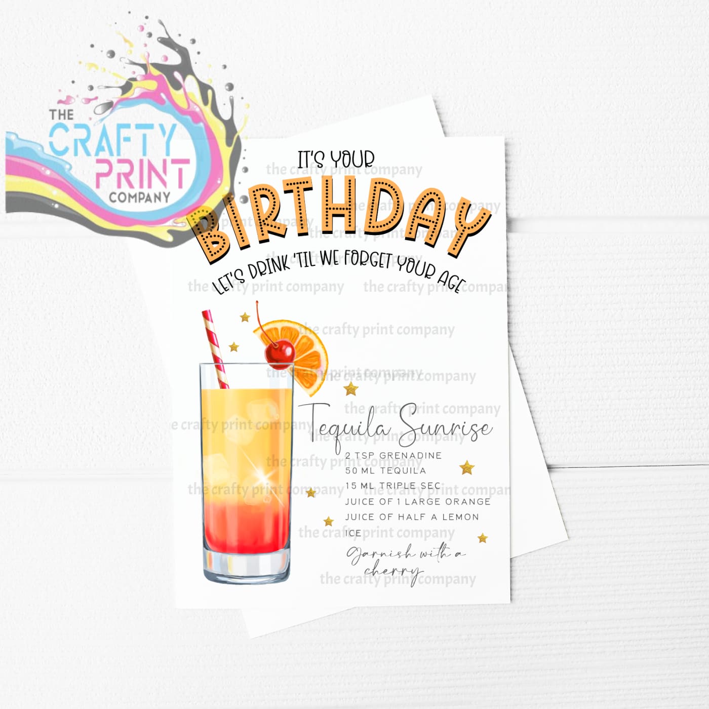 It’s Your Birthday Tequila Sunrise Cocktail Recipe A5 Card