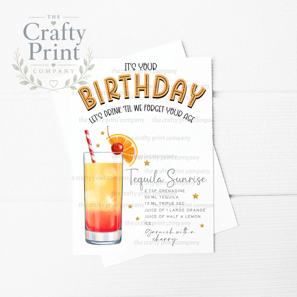 It’s Your Birthday Tequila Sunrise Cocktail Recipe A5 Card