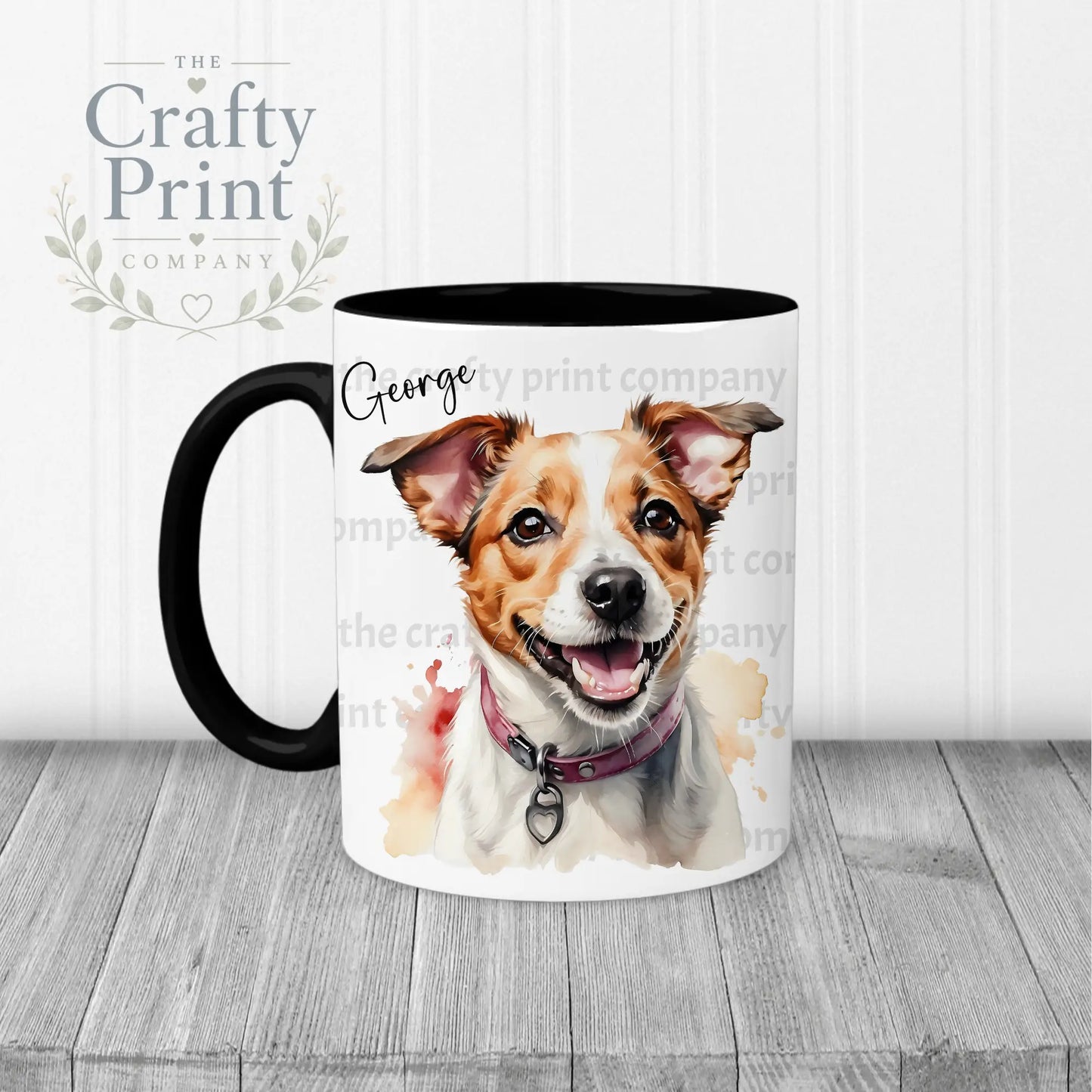 Jack Russell Watercolour Mug - Black Handle & Inner - Mugs
