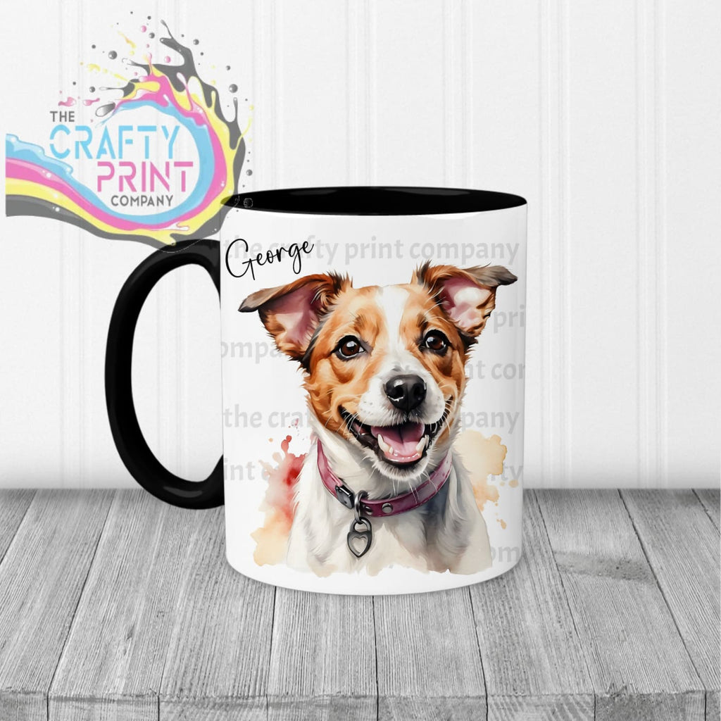 Jack Russell Watercolour Mug - Black Handle & Inner - Mugs