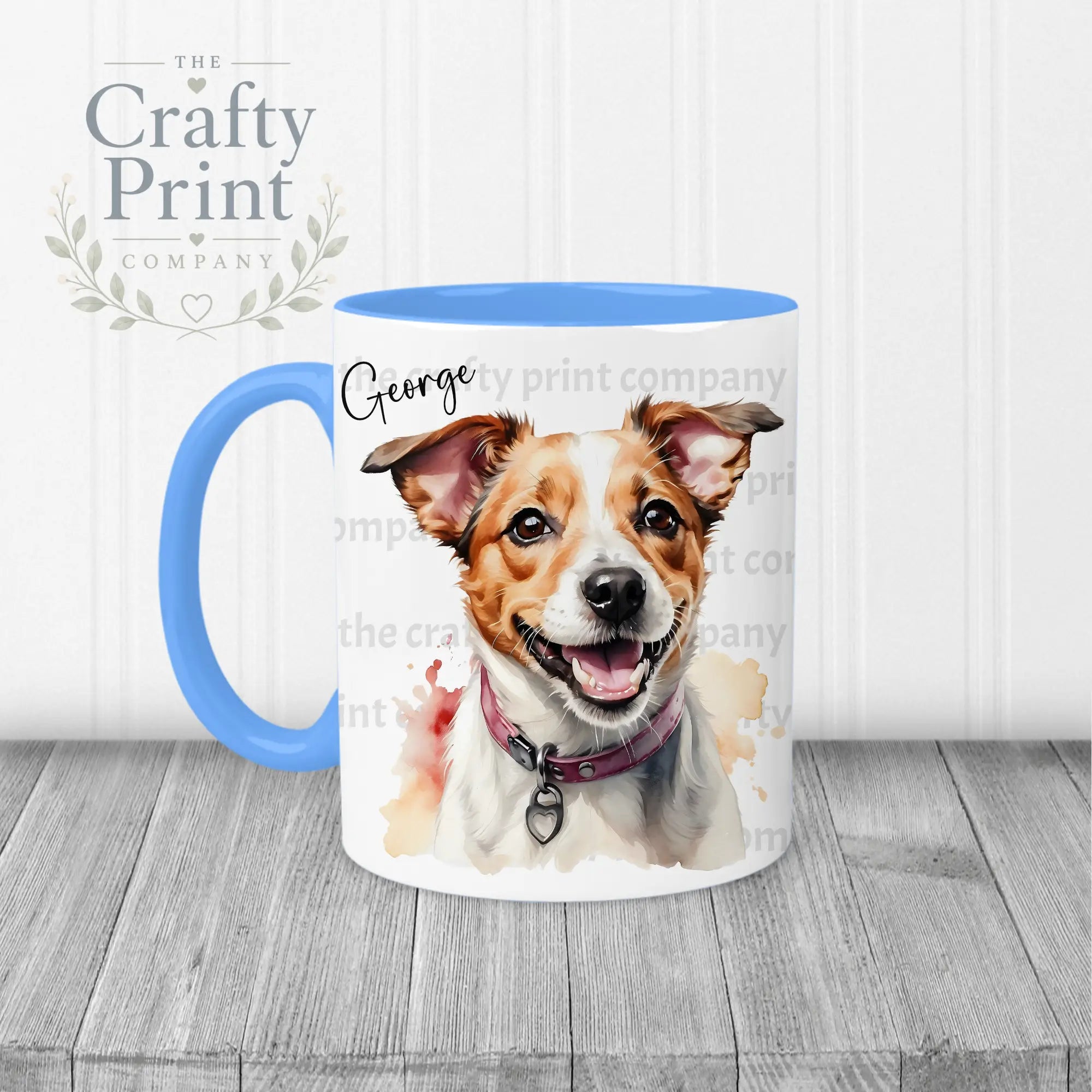 Jack Russell Watercolour Mug - Blue Handle & Inner - Mugs