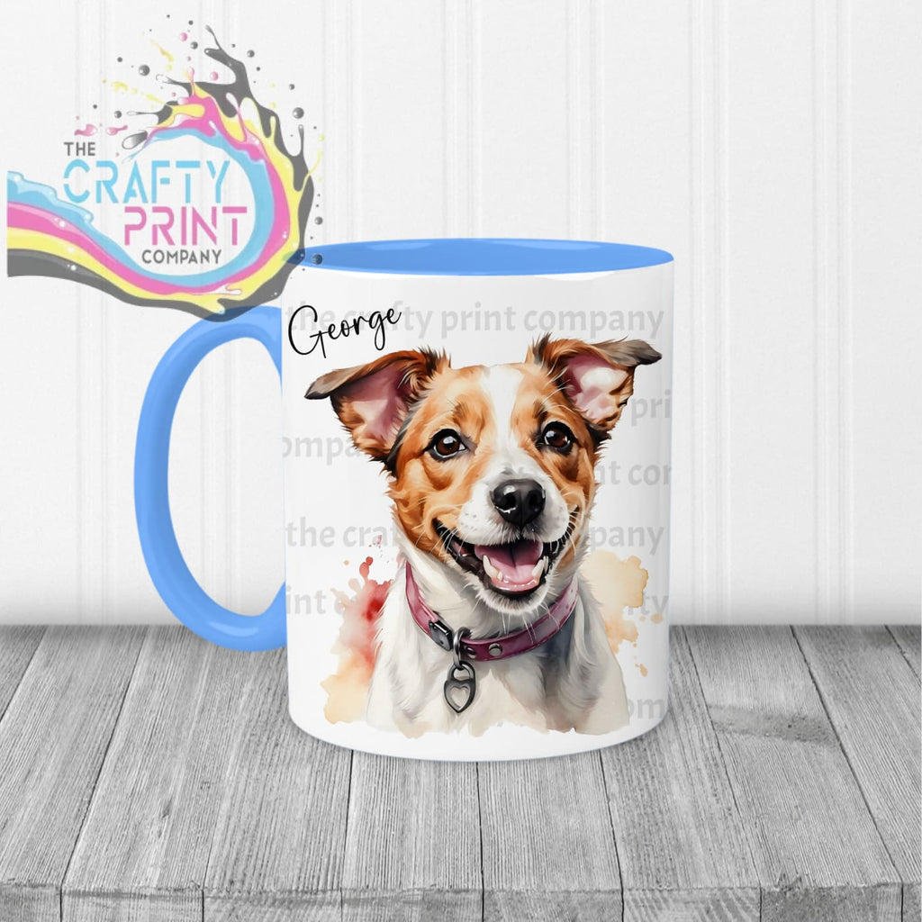 Jack Russell Watercolour Mug - Blue Handle & Inner - Mugs