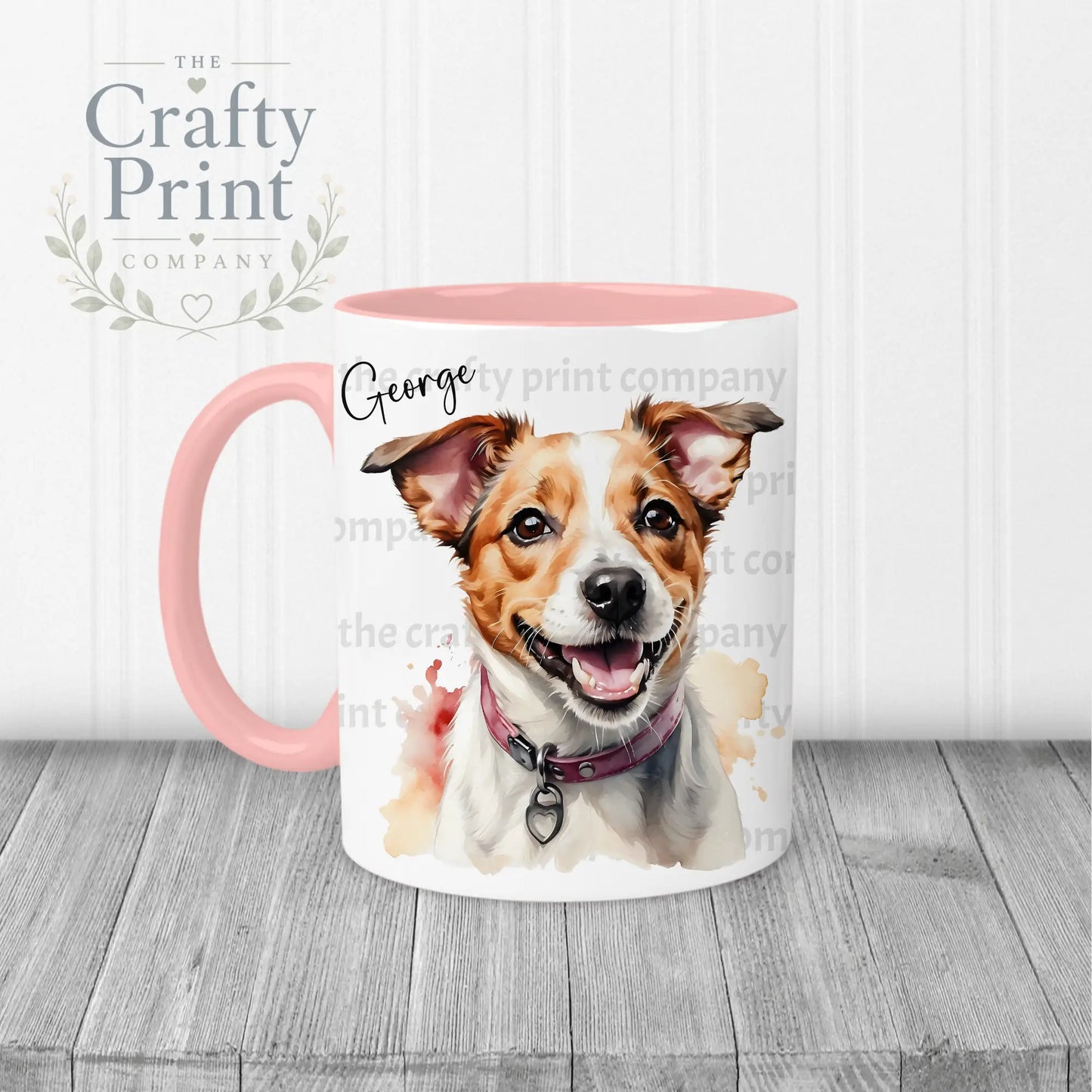 Jack Russell Watercolour Mug - Pink Handle & Inner - Mugs