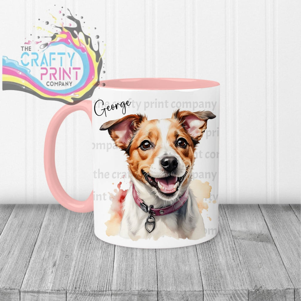 Jack Russell Watercolour Mug - Pink Handle & Inner - Mugs