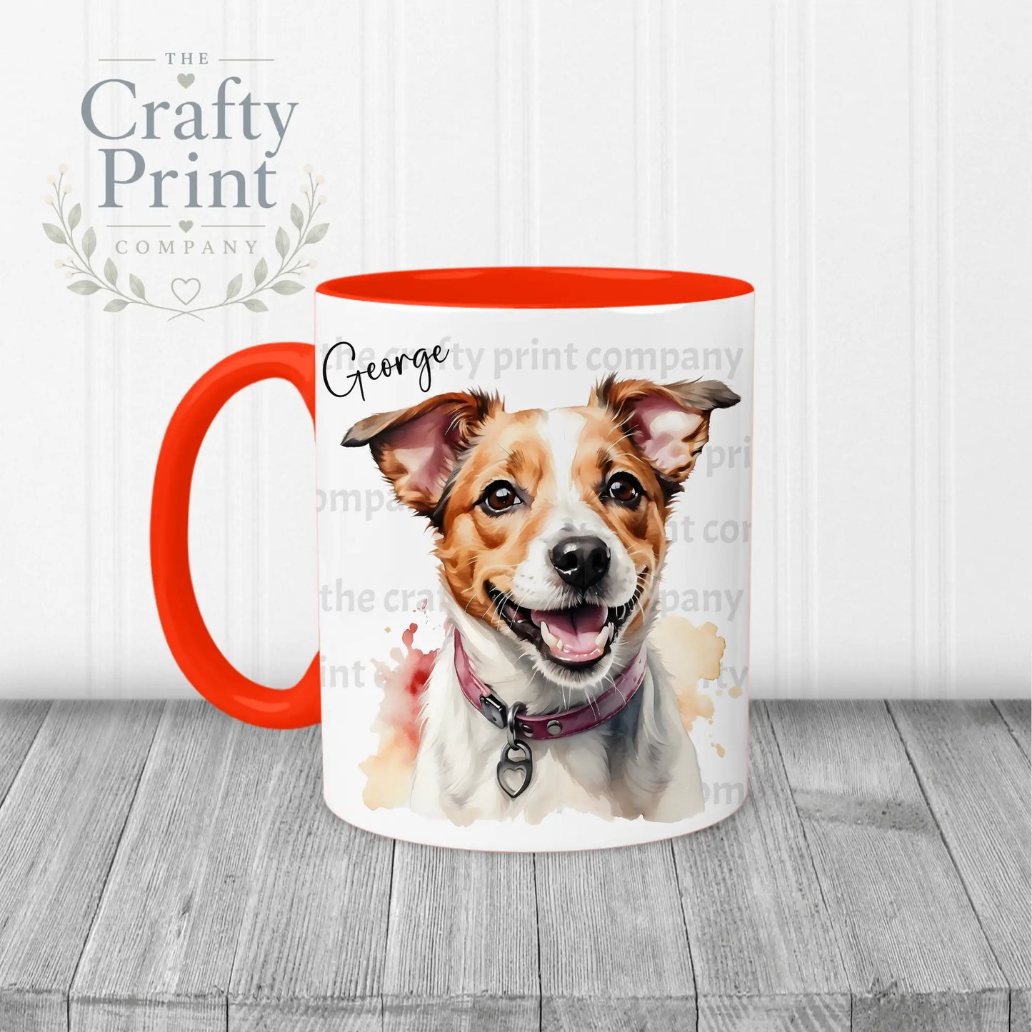 Jack Russell Watercolour Mug - Red Handle & Inner - Mugs