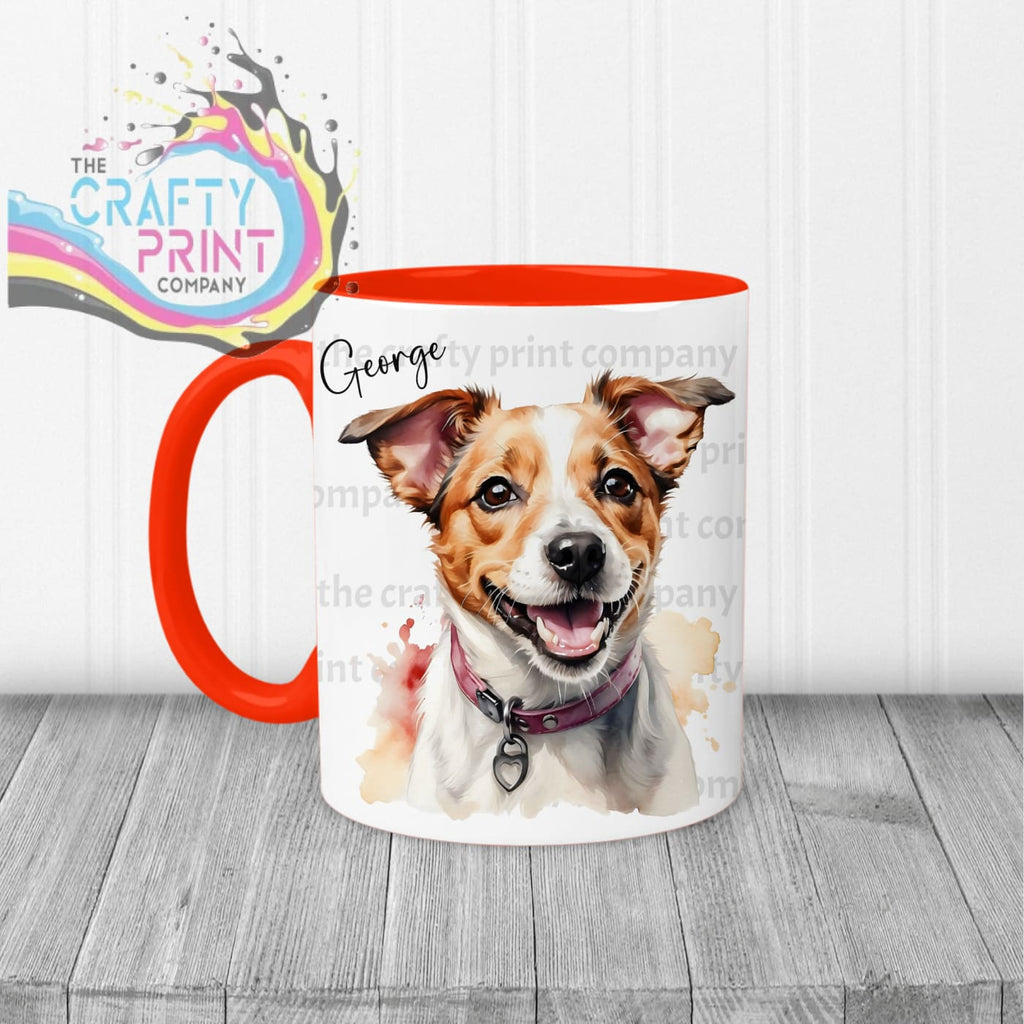 Jack Russell Watercolour Mug - Red Handle & Inner - Mugs