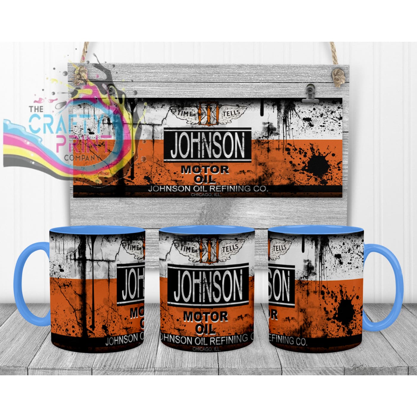 Johnson Motor Oil Dirty Mug - Blue Handle & Inner - Mugs