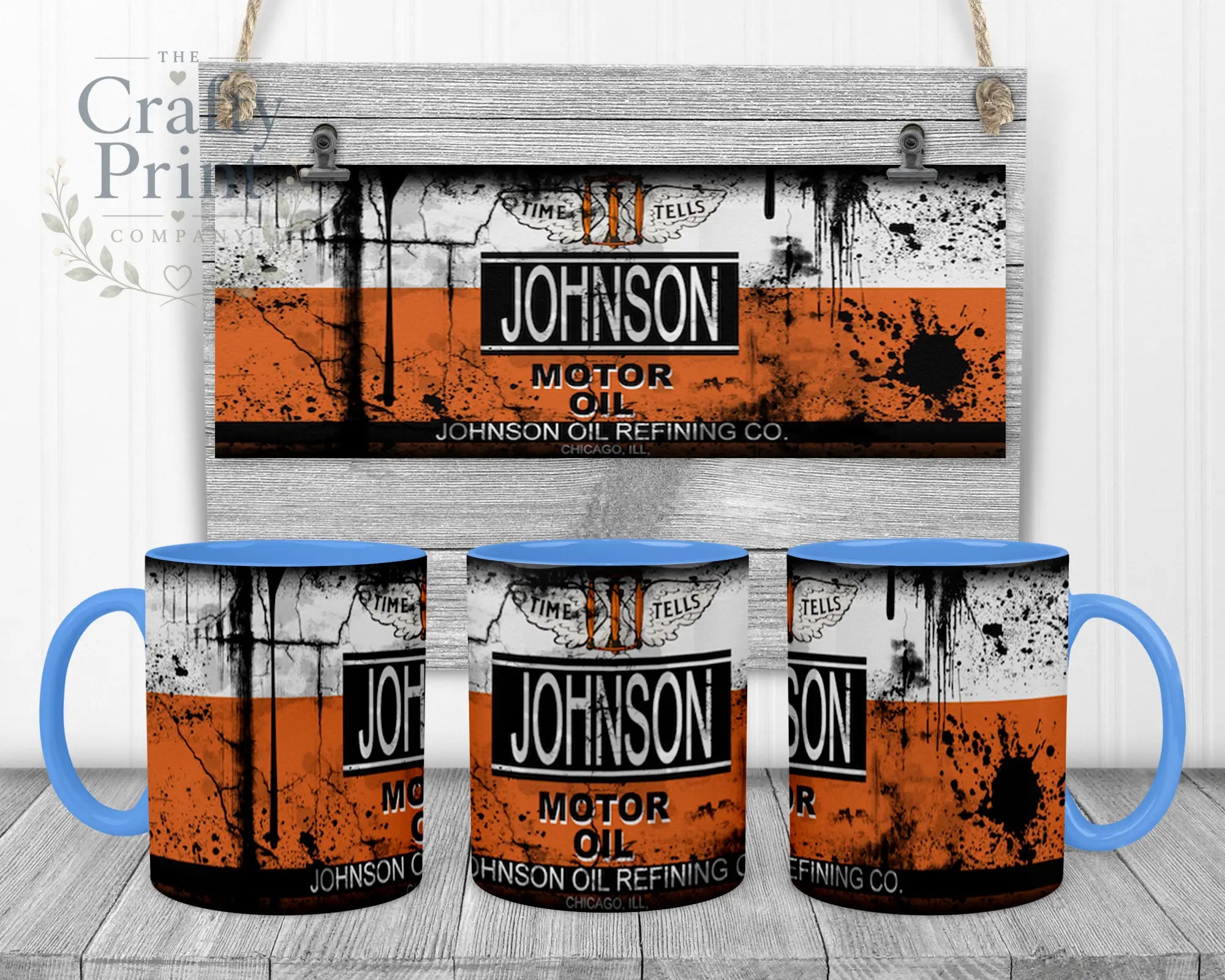 Johnson Motor Oil Dirty Mug - Blue Handle & Inner - Mugs